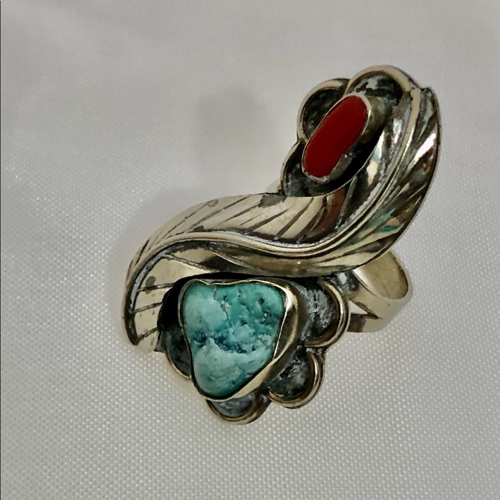 Blue and Silver Asymmetrical Ring with Organic Design